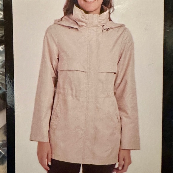 NWT Jones of New York Rain Coat Removable Hood water repellent Women XL Cream - Picture 1 of 12